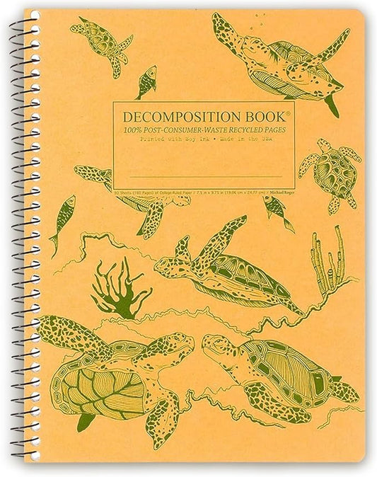 Decomposition Sea Turtles College Ruled Spiral Notebook - 9.75 x 7.5 Journal with 160 Lined Pages - 100% Recycled Paper - Cute Notebooks for School Supplies, Home & Office - Made in USA-DeskLoop Office