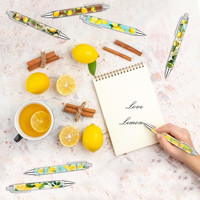 Idealmuzik Lemon Pens Set – Fun Citrus-Themed Pens for Girls, Students, and Stationery Lovers – Smooth Writing Ballpoint Pens for School, Journaling, or Gifts – Bright and Cheery Design, 8 Pack-DeskLoop Office