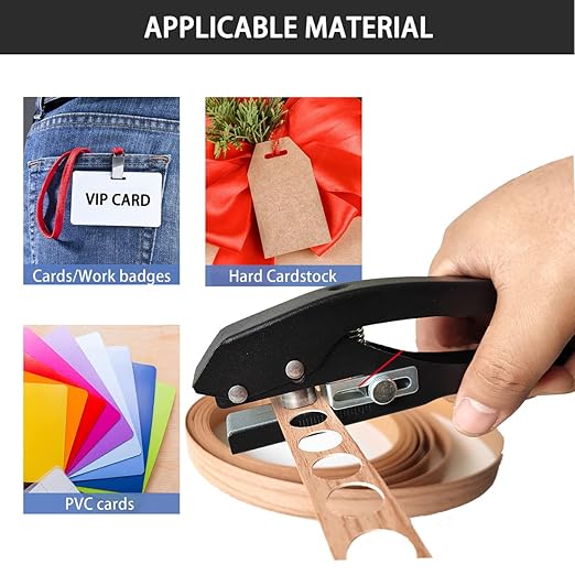 Single Hole Punch, Heavy Duty Single Hole Punch Hole Punches Portable Hand Held for Tags Cards Plastic (15MM Black)-DeskLoop Office