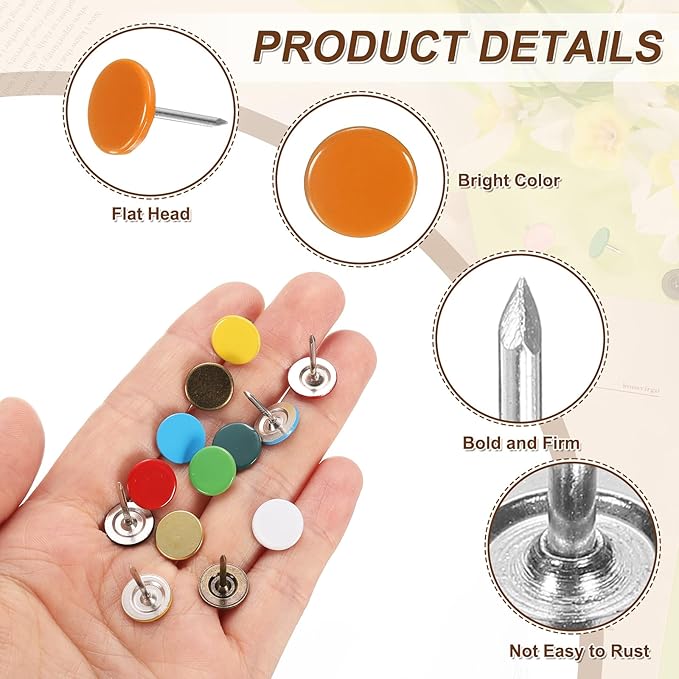 uxcell 120Pcs Push Pins, 11mmx17mm Round Flat Head Decorative Thumb Tacks Upholstery Tacks for Cork Board Office Wall Hangings, Orange-DeskLoop Office