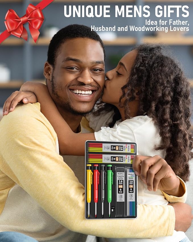 Nicpro 4 Pack Carpenter Pencil with Sharpener, Mechanical Carpenter Pencils with 52 Refills, Construction Pencil Heavy Duty Woodworking Pencils for Architect (Red, Black, Yellow, Blue)-DeskLoop Office