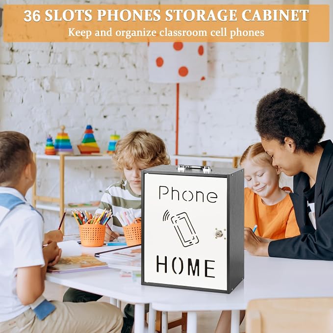 Cell Phone Holder Classroom 36 Slots Wooden Cell Phone Storage Cabinet Pocket - Image 6