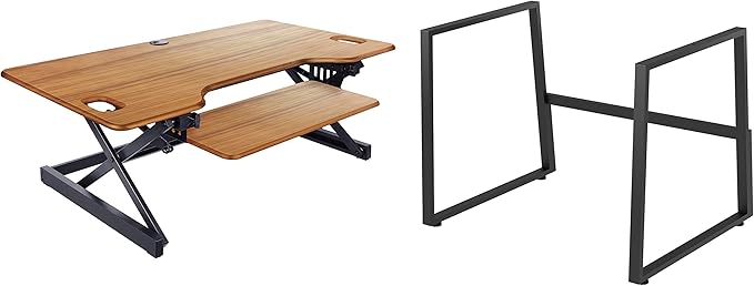 Rocelco 46" Large Height Adjustable Standing Desk BUNDLE - Quick Sit Stand Up Dual Monitor Riser - Gas Spring Assist Computer Workstation - Retractable Keyboard Tray - Teak wood Grain (R DADRT-46-FS2)-DeskLoop Office