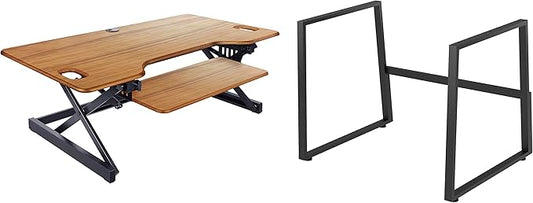 Rocelco 46" Large Height Adjustable Standing Desk BUNDLE - Quick Sit Stand Up Dual Monitor Riser - Gas Spring Assist Computer Workstation - Retractable Keyboard Tray - Teak wood Grain (R DADRT-46-FS2)-DeskLoop Office