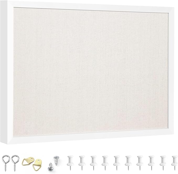 OWLKELA 13.3"x17.7" inch Bulletin Board with Linen, White Wood Style Frame, with 10 Pushpins, Linen Cork Board, Ideal for School, Home & Office-DeskLoop Office