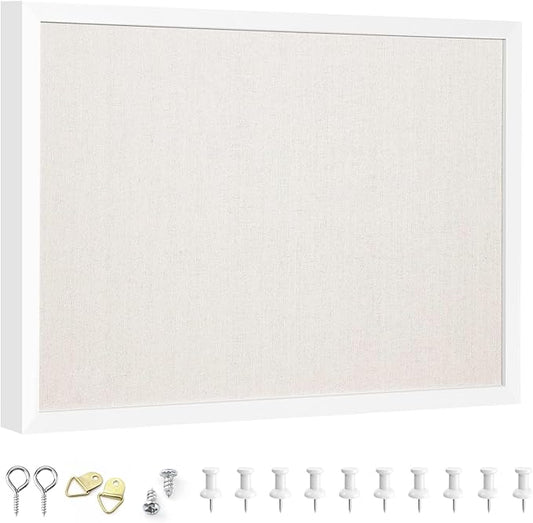 OWLKELA 13.3"x17.7" inch Bulletin Board with Linen, White Wood Style Frame, with 10 Pushpins, Linen Cork Board, Ideal for School, Home & Office-DeskLoop Office