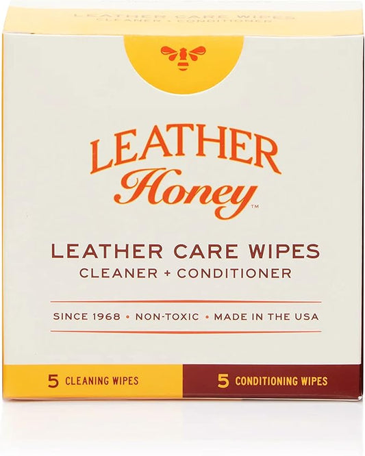 Leather Honey Leather Care Wipe Kit: Clean & Restore On-The-Go. Use for Leather Couches, Car Seats, Purses, Shoes & Bags. Safe for Any Color. Non-Toxic & Ready-to-Use. 5 Cleaner & 5 Conditioner Wipes-DeskLoop Office