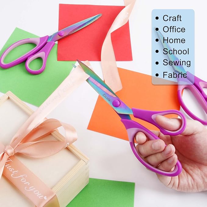 8.5" Scissors Bulk Set of 12-Pack, Sharp Scissors all Purpose Heavy Duty, Non-Stick and Titanium Coating Blade, Multipurpose Shears for Office Home School Sewing Fabric DIY Craft Supplies-DeskLoop Office