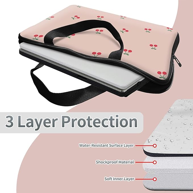 Laptop Sleeve Case Bag 15 inch, Pink Cherry Slim Carrying Case Durable Handbag Travel Laptop Bag for 15 inch MacBook Air M3/M2/15 Pro/Surface Laptop 7/6/5/4/3/ Dell XPS 15 Plus