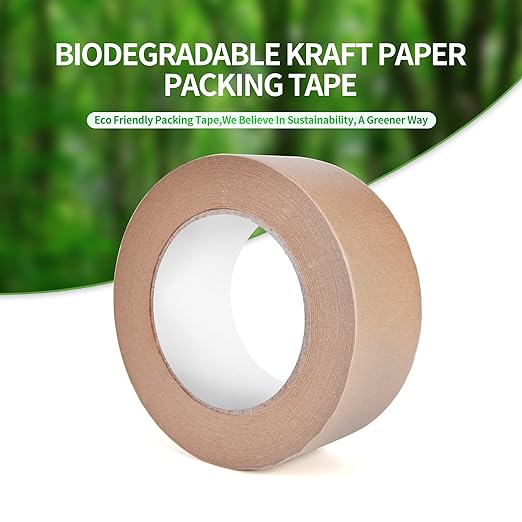 Eco-Friendly Kraft Paper Tape, Biodegradable Kraft Paper Tape, Recyclable Writable Packing Tape, Non-Coated Surface for Masking, Sealing, 2inch x 60yards, 24Rolls-DeskLoop Office