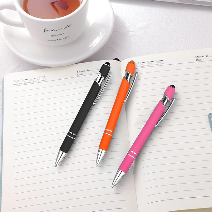 12 PCS 2 in 1 Stylus Ballpoint Pen with Stylus Tip, 1.0 mm Black Ink Metal Pen Stylus Pen for Touch Screens (Silver & Mix-1)-DeskLoop Office