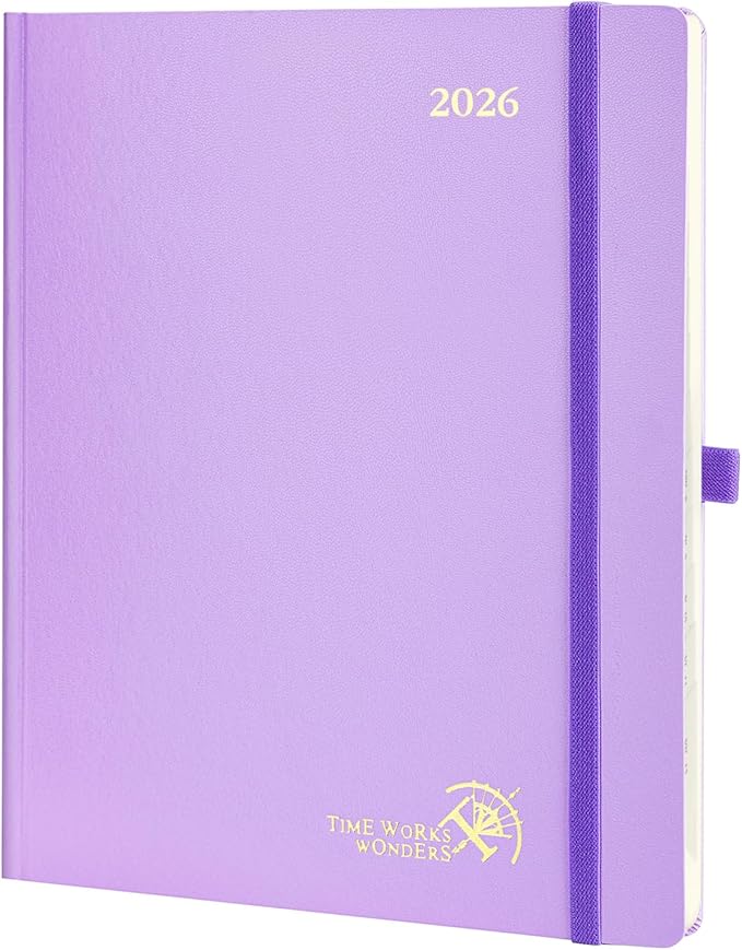 POPRUN 2026 Planner (Large Size 8.5''x 10.5'' Hardcover) - Daily Weekly and Monthly Calendar Agenda 2026 Appointment Book with Hourly Time Slots, Monthly Tabs, 100 GSM - Violet-DeskLoop Office