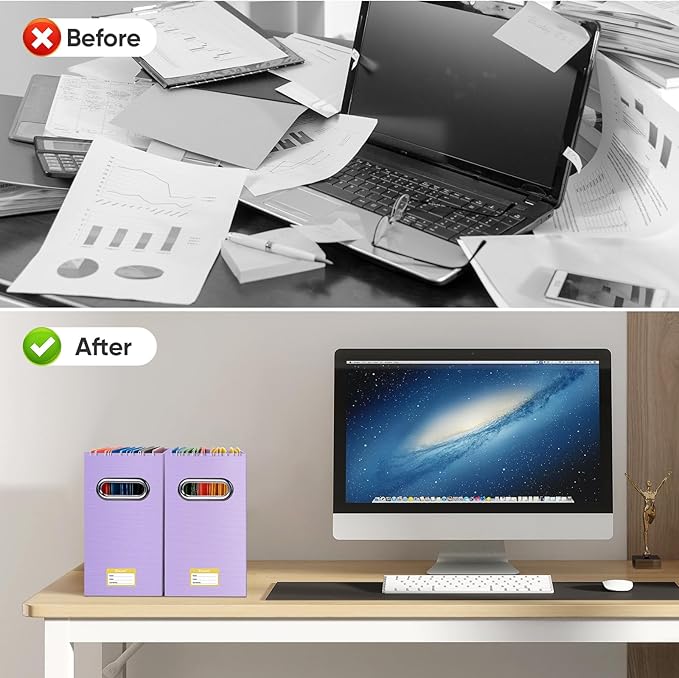 BALEINE File Organizer Box, Cardboard File Folder Organizer with Handle for Letter Size, Portable Collapsible Hanging Filing Box for Home Office Document Storage (4 Pack, Lavender)-DeskLoop Office