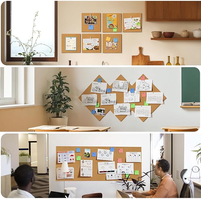 MaxGear Large Cork Board for Wall 48" x 24", 8 Pack Cork Board Tiles with 20 Pushpins & Safe Removable Adhesive Tabs, 12" x 12" Corkboards for Office, School, Home-DeskLoop Office