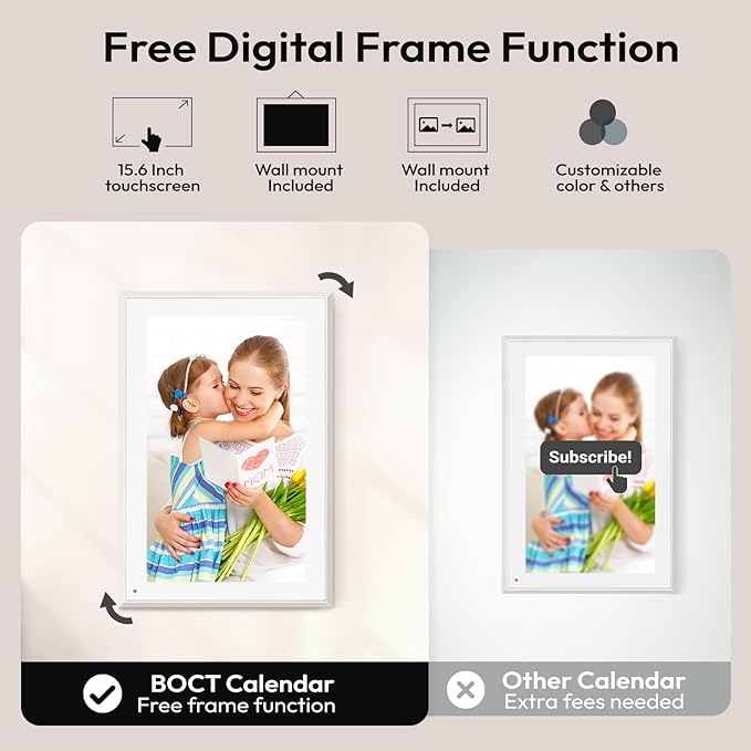 BOCT 15.6'' Digital Calendar Wall - 32GB Memory Touch Screen Chore Chart Smart Calendar,Digital Planner,Auto-Sync,APP Control,Interactive Family Schedules, Gift for Mother-DeskLoop Office