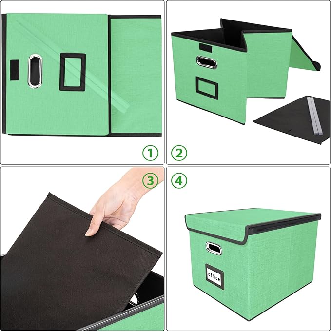Huolewa Decorative File Organizer Box with Lid, Collapsible File Storage Organizer Boxes with Lids, Linen Hanging Filing&Storage Boxes for Office/Decor/Home, Filing System for File and Folders Storage-DeskLoop Office