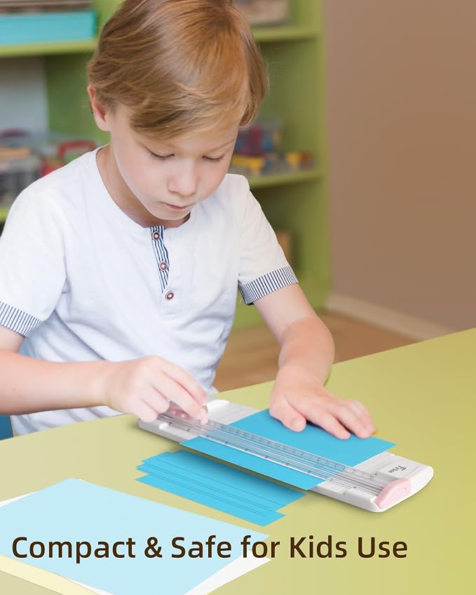 Firbon 3-in-1 Paper Cutter, 9" Compact A5 Paper Trimmer with Straight Cut, Scoring & Perforating Blades for Cardstock, Scrapbooking, Crafting, Labels & Home Office (Pink)-DeskLoop Office