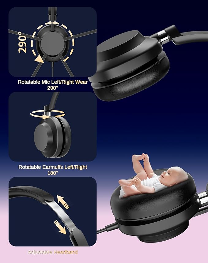 USB Headset with Microphone for PC-Wired Noise Reduction Office Headset work for Laptop/Mac,Computer Headphones with Volume Control & Mic Mute,Compatible with Zoom/Skype/MS/Teams/Call Centers-DeskLoop Office