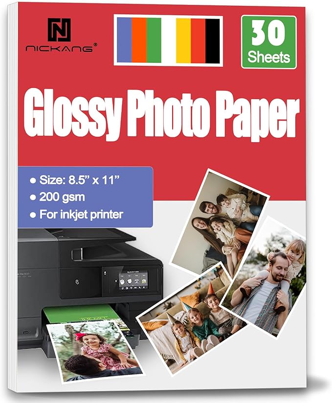 Glossy Photo Paper 8.5x11, 53 LB/200 gsm, 30 Sheets, Letter Size, Photo Paper for Inkjet Printer, Photo Printer Paper, Picture Paper-DeskLoop Office