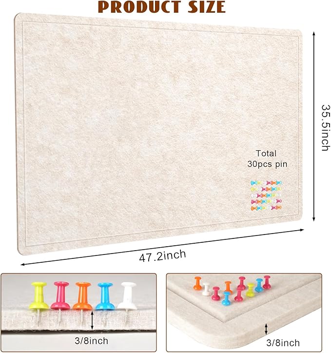 Large Bulletin Board, 48 X 36 inches Felt Board Notice Pin Board, 4' x 3'Cork Board Alternative for Wall, Self-Adhesive Vision Board Mood Board Foldable Photo Board with 30 Pushpin (Oatmeal)-DeskLoop Office