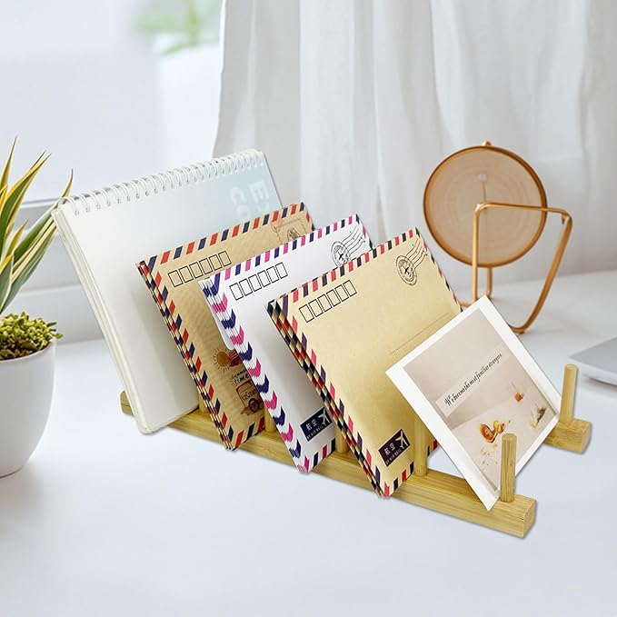 2 Pack Mail Organizer for Desk, Wood Mail Holder Countertop with 5-Slot, Small Letter Sorter File Holder,Office Desktop Envelope Organizer and Book Display Rack-DeskLoop Office