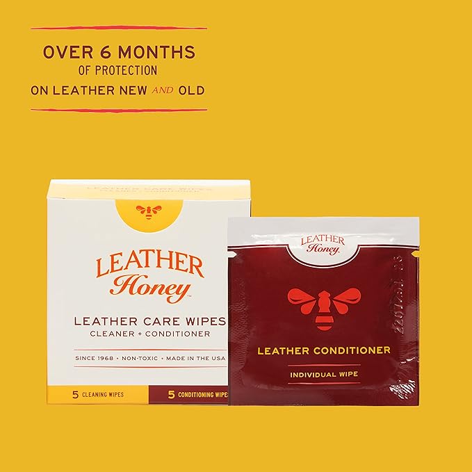 Leather Honey Leather Care Wipe Kit: Clean & Restore On-The-Go. Use for Leather Couches, Car Seats, Purses, Shoes & Bags. Safe for Any Color. Non-Toxic & Ready-to-Use. 5 Cleaner & 5 Conditioner Wipes-DeskLoop Office