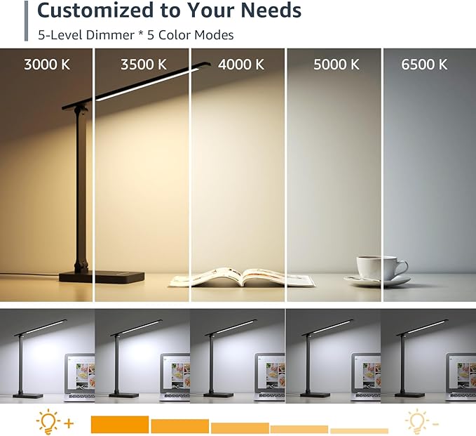 Lepro LED Desk Lamp for Home Office, 9.5W 750LM Metal Touch Control Desk Light, 5 Color Modes 5 Brightness Level, Eye Caring Task Lamp For Reading, Sewing, Crafts, School Supplies, Puzzle Light, Black-DeskLoop Office