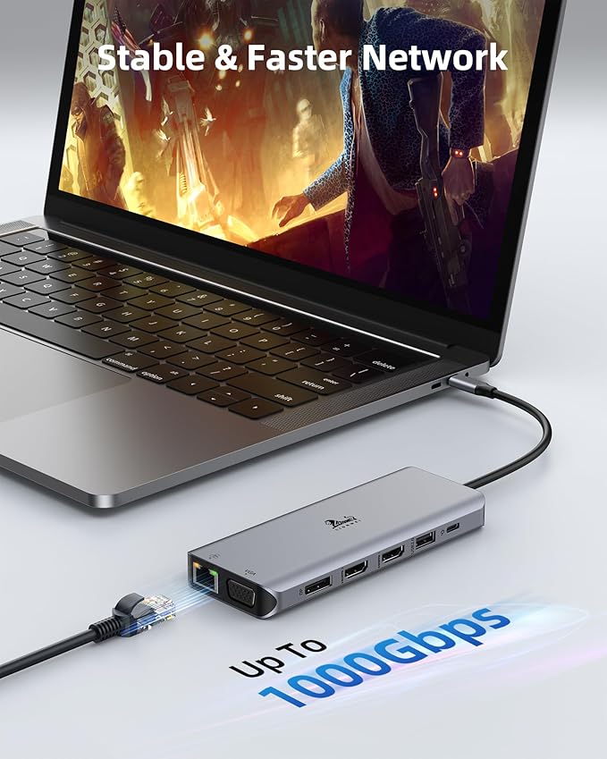 Laptop Docking Station 4 Monitors, Dual HDMI+8K DP+VGA, 10Gbps, 100W PD, 6 USB C/A Ports, Ethernet, SD/TF, LIONWEI 13 in 1 USB C Hub for MacBook/Dell/HP/Surface-DeskLoop Office