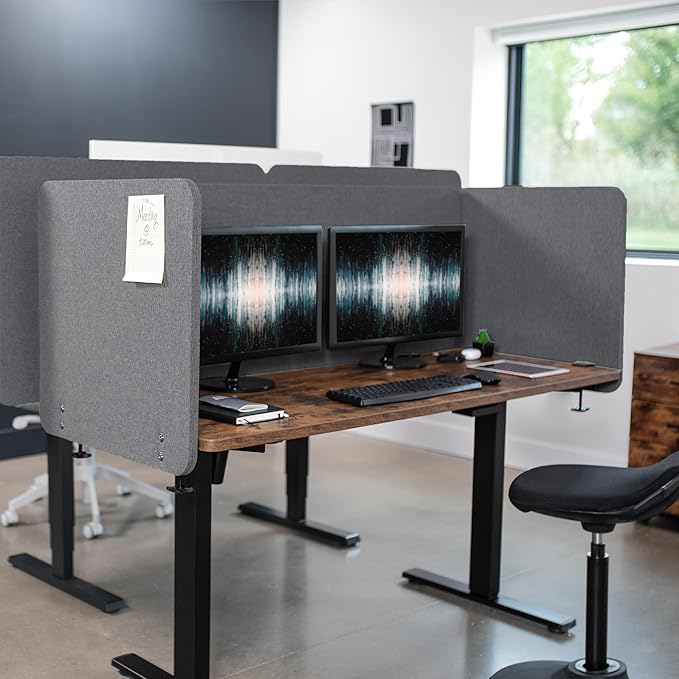 VIVO Clamp-on Privacy Panels 60 x 24 inch (x1), 24 x 24 inch (x2), Sound Absorbing Cubicle Desk Dividers, 3 Acoustic Partitions, Dark Gray, PP-3-V108D-DeskLoop Office