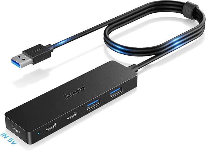 Aceele USB Hub 3.0 Splitter with 2 USB-C and 2 USB-A, 4 Ports Ultra-Slim Multiport Expander Adapter with 4ft Extension Long Cable Cord, USB Extender for Desktop, Computer, PC, Laptop, iMac and More-DeskLoop Office