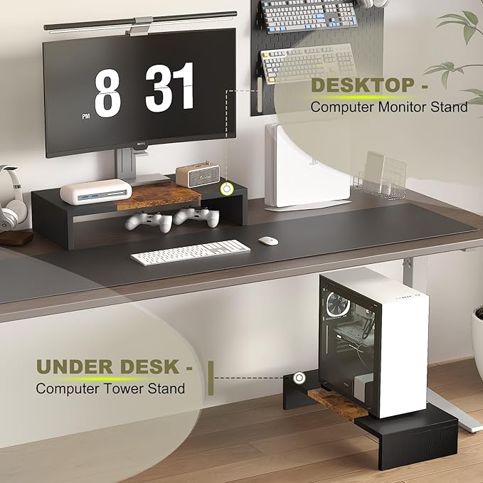 TEAMIX 20 inch Monitor Riser, Sturdy Wood Desktop Riser for TV/PC/Laptop/Printer, TV Riser Stand Computer Shelf with Storage for Home Office-DeskLoop Office