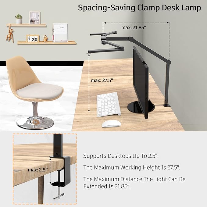 Transformable LED Desk Lamp, 41.5" Large Architect Desk Lamp with Clamp, 3 Light Bars Desk Light for Home Office, 24W Auto Dimming Office Lighting Table Light for L Shaped Desk-DeskLoop Office