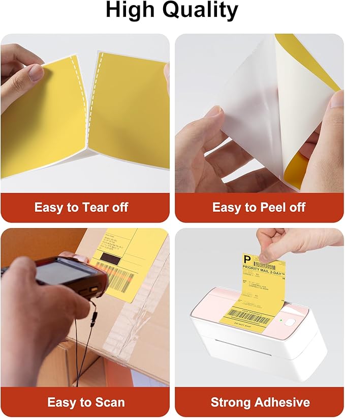 Phomemo 4x6 Thermal Label Printer Paper - 500 PCS Yellow 4"x6" Fan-Fold Shipping Supplies Labels - Water/Oilproof Label Stickers - Permanent Adhesive Thermal 4x6 Labels for Small Business-DeskLoop Office