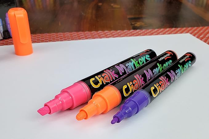 18 Neon Chalk Markers - Double Pack of Fine and Medium Tip Liquid Chalk Pens - Wet Erasable for Menu Boards, Glass, Windows, Whiteboards, Classrooms, Mirrors, Plastic-DeskLoop Office