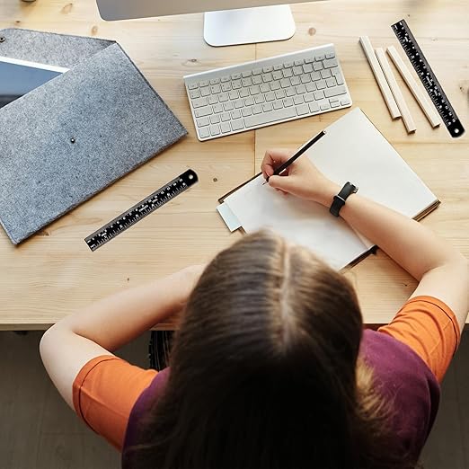 Metal Ruler, 6 Inch Stainless Steel Straight Edge with Metric Measurement, 2 Pack, 15 Centimeters Straight Edge Ruler with Inch to MM Conversion Table for Students, Machinist and Drafting-DeskLoop Office