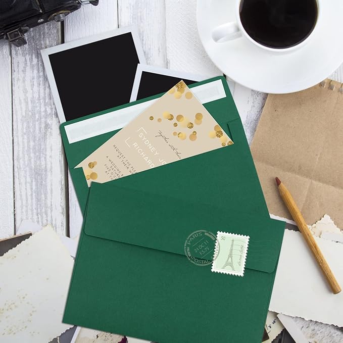 70 Pack A2 Dark Green Envelopes - Self Seal for Photos, Invitations, Greeting Cards & 4.5x5.5 Cards-DeskLoop Office