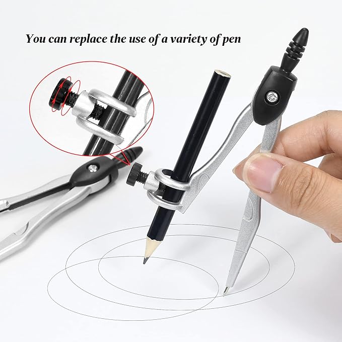 Math Geometry Kit Sets 10 Piece Student Supplies with Shatterproof Storage Box,Includes Rulers,Protractor,Compass,Eraser,Pencil Sharpener,Lead Refills,Pencil,for Drafting(Black)-DeskLoop Office