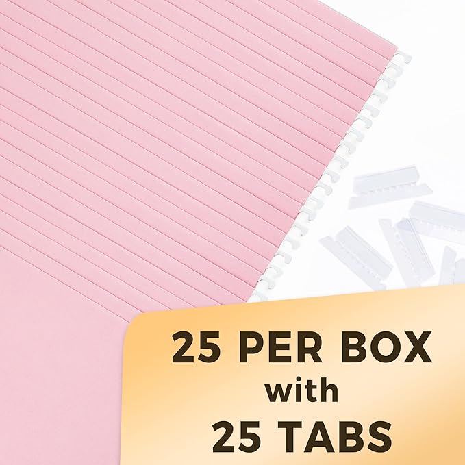 SUNEE 25 Pack Hanging File Folders, Pink Folders, Hanging File Folders Letter Size with 1/5-cut Tabs, Stay Organized for Your Home and Office Bulk File and Documents-DeskLoop Office