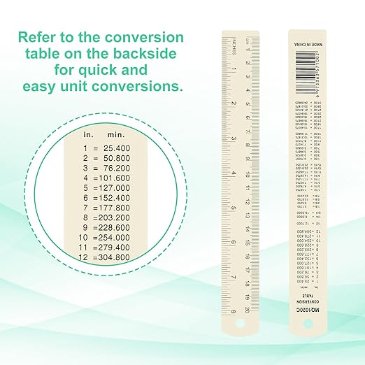 PATIKIL 20cm/8" Metal Ruler, 2 Pack Aluminum Alloy Rulers with Centimeters, Millimeters, Inches and Conversion Table Straight Edge Ruler for Writing Machinist Drafting, White-DeskLoop Office