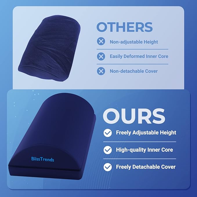 BlissTrends Foot Rest for Under Desk at Work-Versatile Foot Stool with Washable Cover-Comfortable Footrest with 2 Adjustable Heights for Car,Home and Office to Relieve Back,Lumbar,Knee Pain-Blue Long-DeskLoop Office