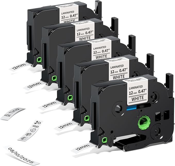 Airmall 12mm .47 Laminated White Tz Tape Compatible with Brother Label Maker Tape Refill TZe-231 TZe231 Replace for Brother P Touch D210 D200 D400 1280 1290 1880, Black on White 1/2 Inch, 5-Pack-DeskLoop Office