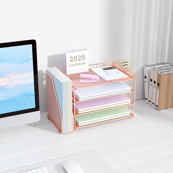 Spacrea Desk Organizers and Accessories, Paper Organizer for Desk with File Organizer, Desk Accessories & Workspace Organizers for Office Supplies (Rose Gold)-DeskLoop Office