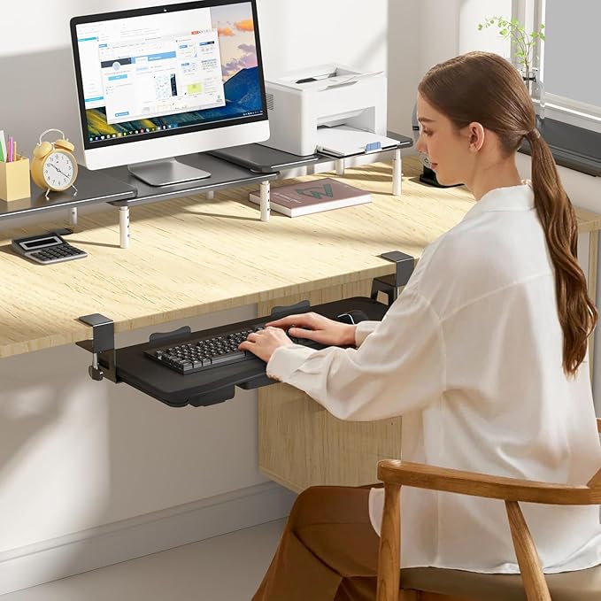 suptek Under Desk Keyboard Tray with Storage Drawer – 26.7" x 11.8" Large Workspace, Heavy-Duty C-Clamp Mount, Adjustable Height, Easy Installation – Perfect for Home Office, DSF6CT-DeskLoop Office