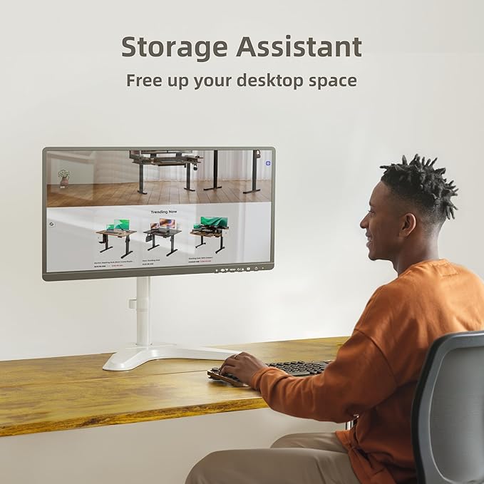 Claiks Monitor Mount, Ergonomic Adjustable Monitor Stand for Max 32 inch Screens, Adjustable Stand up to 20 lbs, VESA Mounting Holes 75&100mm, White-DeskLoop Office