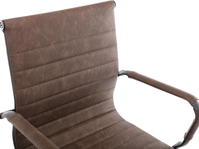 Heavy Duty Office Chair Reception Chairs Leather Conference Chairs Back Support Guest Chair, Set of 2 (Vintage Brown)-DeskLoop Office