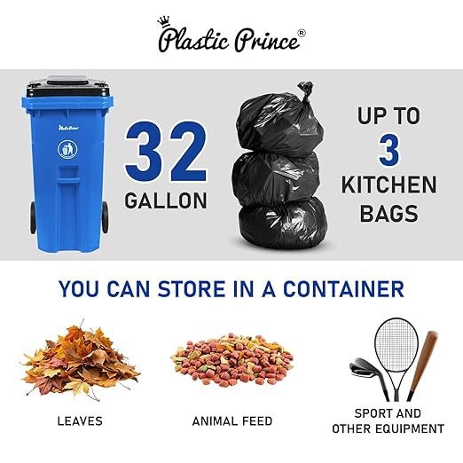 32 Gallon Trash Can with Wheels and Lid, Rolling Recycling Bin Outdoor with Wheels, Commercial Wheeled Garbage Can for Home Garage Office, Set of Blue and Gray-DeskLoop Office