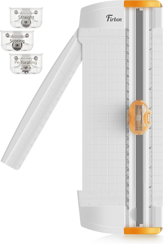 Firbon 3-in-1 Paper Cutter, 9" Compact A5 Paper Trimmer with Straight Cut, Scoring & Perforating Blades for Cardstock, Scrapbooking, Crafting, Labels & Home Office (Orange)-DeskLoop Office