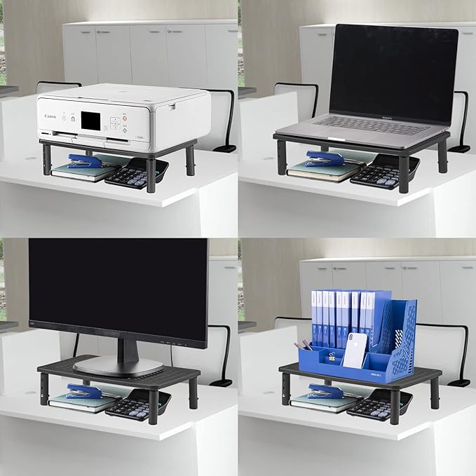 Bracwiser Monitor Stand Riser, Metal Computer Stand, 3 Height Adjustable Screen Riser with Mesh Platform for PS4, Laptop, Printer, Notebook and All Flat Screen, Holds Up to 20KG-DeskLoop Office