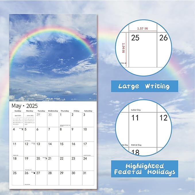 2025 Wall Calendar,Calendar 2025, January 2025 - December 2025, Wall Calendar Rainbow, 12" x 24" Opened,Full Page Months Thick & Sturdy Paper for Calendar Organizing & Planning-DeskLoop Office