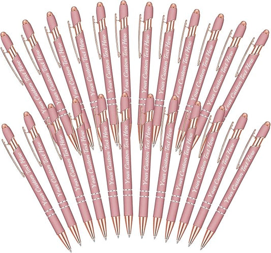 Personalized Ballpoint Pen 24pcs, Custom Pens Free Engraved Bulk with Name Logo, Soft Black Ink Stylus with Touch Metal Office, Gift for Anniversaries, Graduations, Birthdays-DeskLoop Office